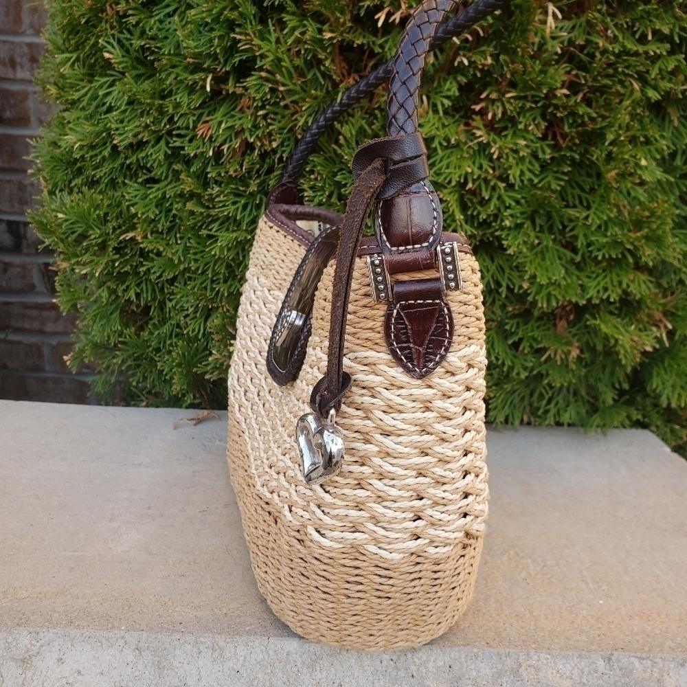 Brighton Heart Straw and Leather Handbag - Picture 3 of 6